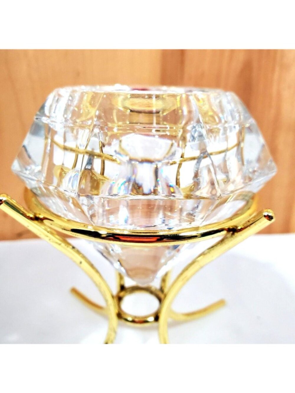 Partylite Solitaire Tealight Candle Holder 24% lead crystal diamond 1999 vtg - Picture 4 of 10